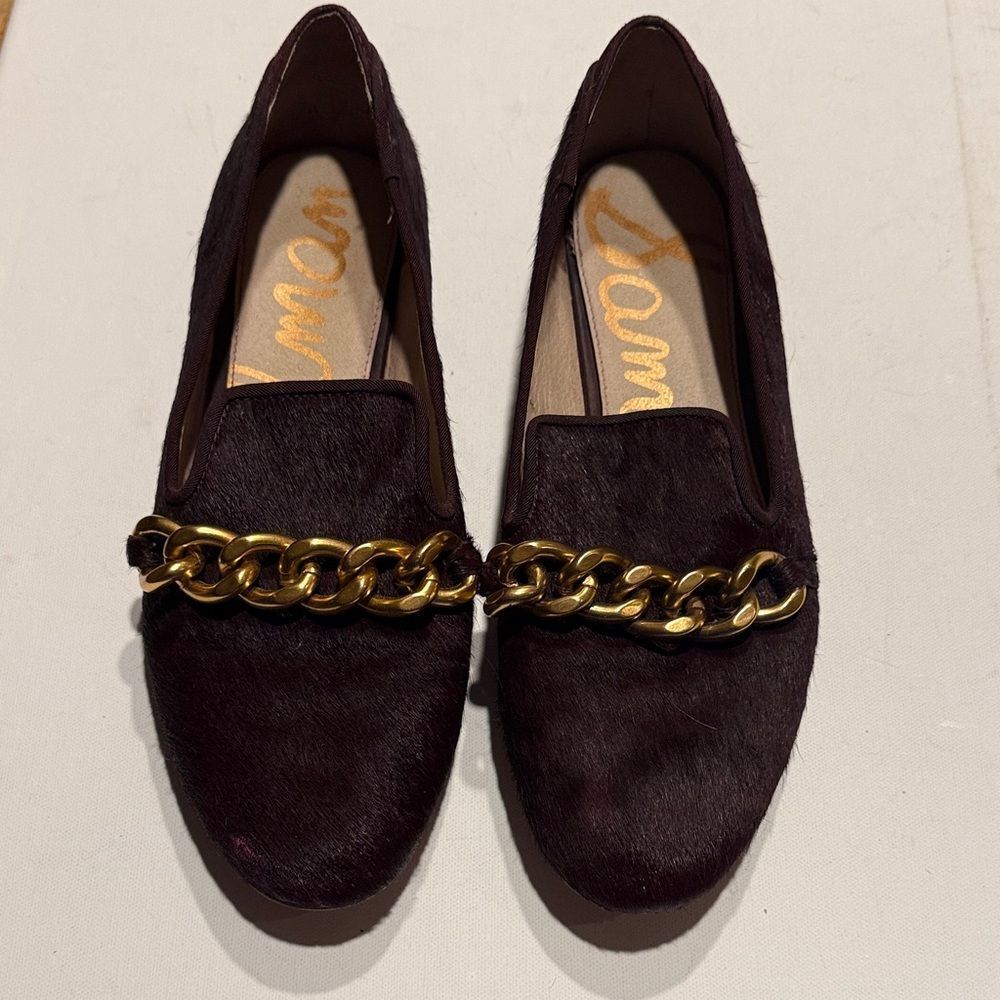 Sam Edelman Dark Brown Loafers with Gold Chain